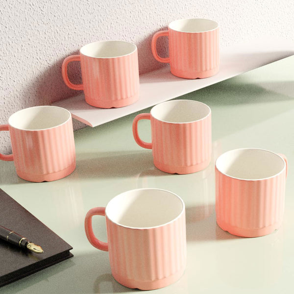 Handcrafted Pink Ceramic Fringe Cups Set (Set of 6) - The Earth Store - Cup Sets